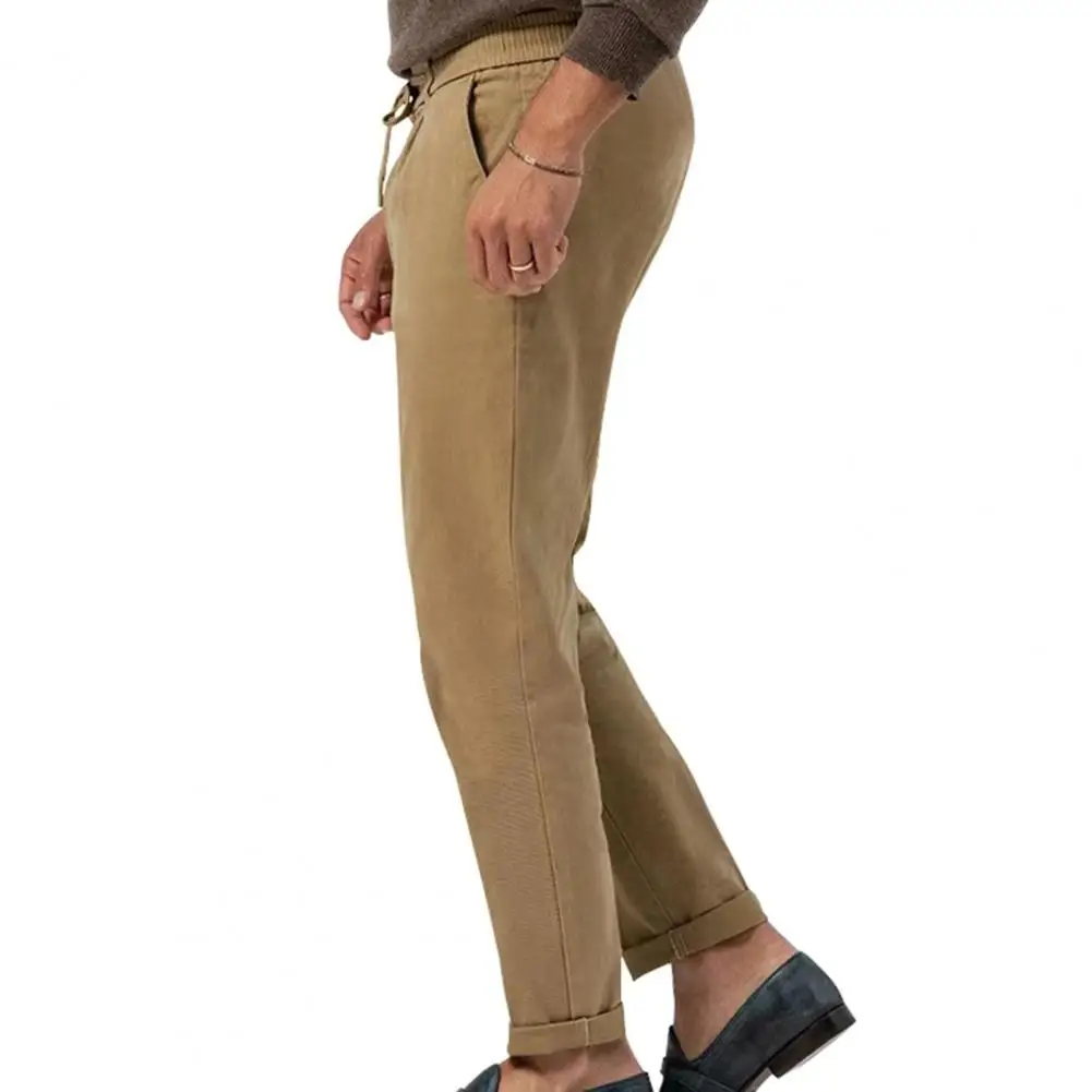 Comfortable Commuting Slacks Men's Relaxed Fit Trousers Breathable Straight Leg Dress Pants Drawstring Office for Business