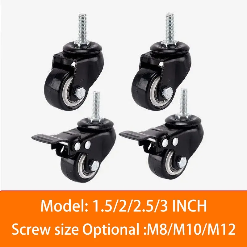 1 Pc / 2.5 Inch Swivel Caster M12*30mm Screw/Double Bearing Swivel Brake Wheel/Silent Caster Wheel