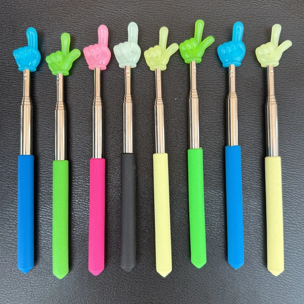 Durable Stainless Steel Teaching Pointer Finger Design Telescopic Rod Finger Reading Sticks Luminous Teaching Stick Teachers