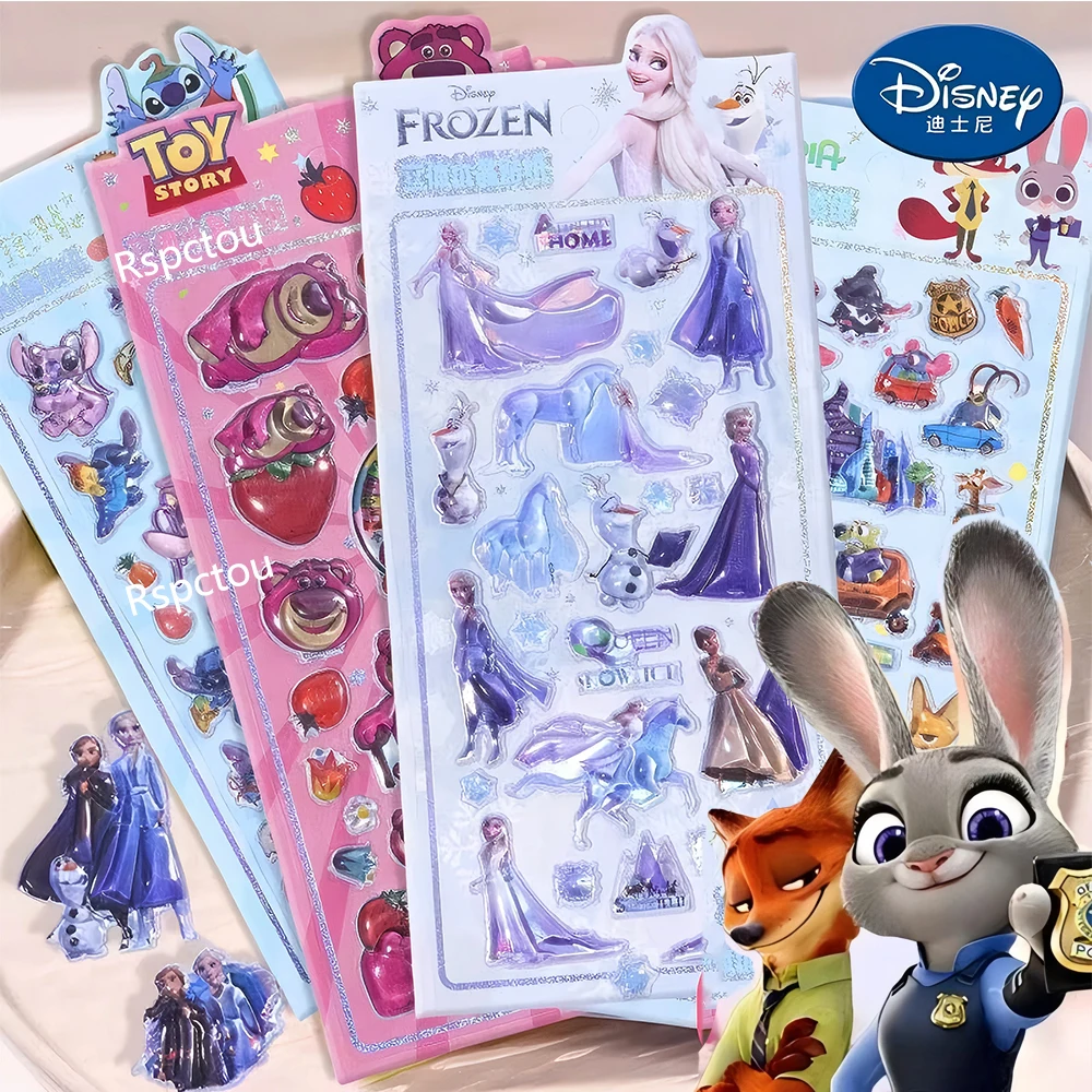 

Disney Cute Anime 3D Relief Stickers Zootopia Stitch Frozen Cartoon Crystal Sticker DIY Notebook Kawaii Decoration Decals Gifts