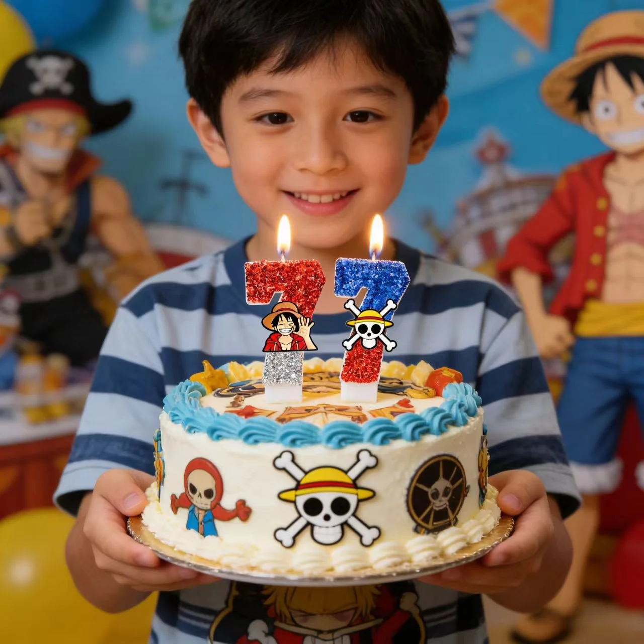 

One Piece Cartoon Candles Luffy Zoro Theme Cake Topper Birthday Party Cake Decorations Supplies