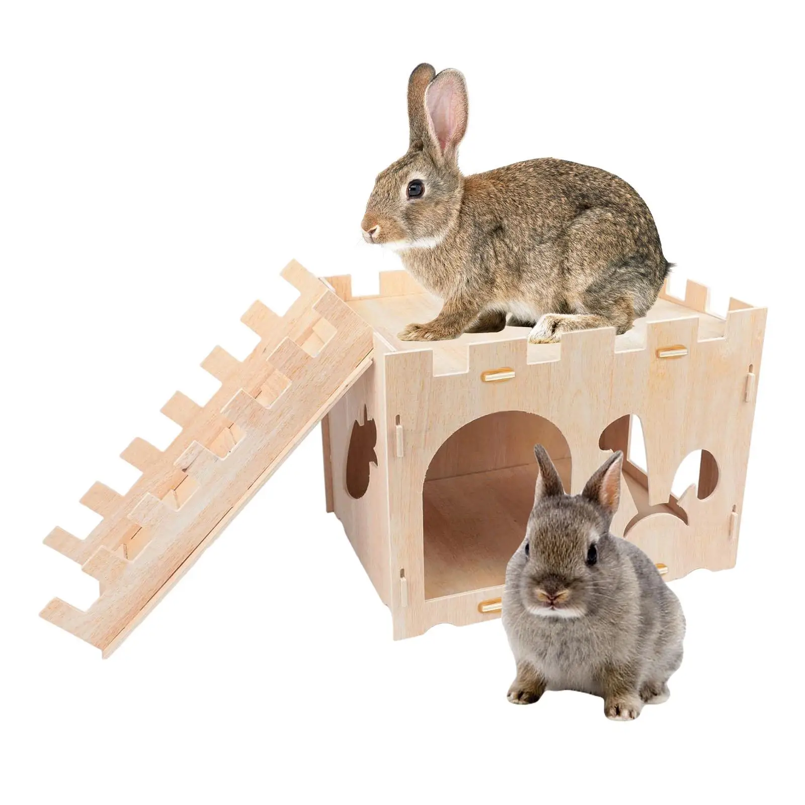 

Wooden Bunny Castle House Chew Cage Toy Small Animal Habitat Decor Cage Accessories for Dwarf Mice Pig Hedgehog Hamster Gerbils