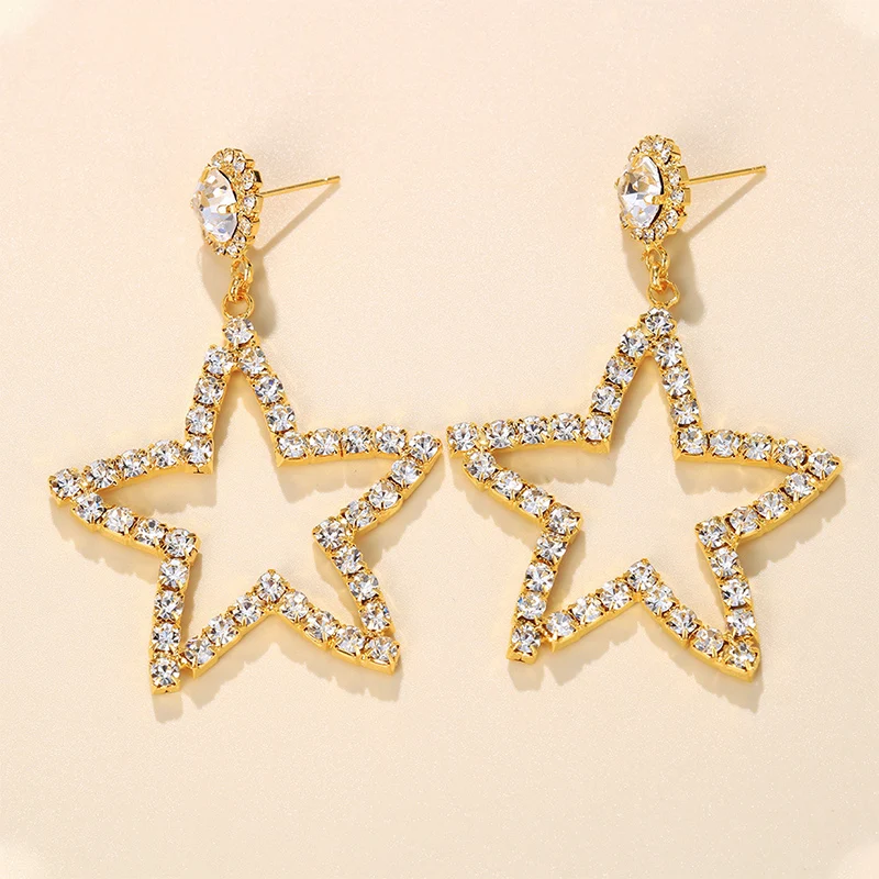 Stonefans 1 Pair Dangling Big Star Earrings Vintage 2022 Trend Luxury For Women Piercing Pendant Statement Crystal Loop Earrings