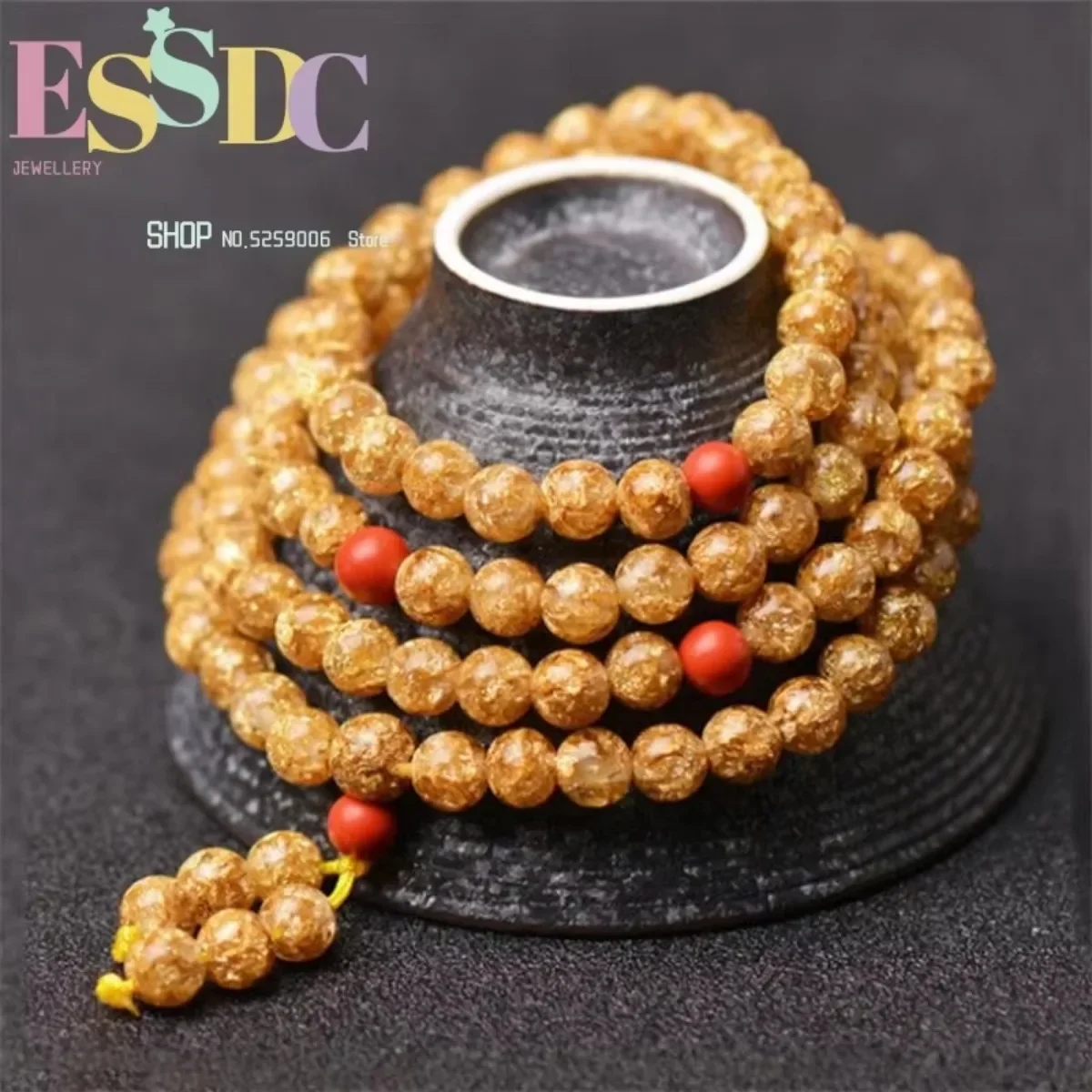 New Design Fashion Gold Foil 108 Mala Prayer Bracelet Cinnabar Spacer DIY Handmade Beads Women Yoga Hand String Wholesale