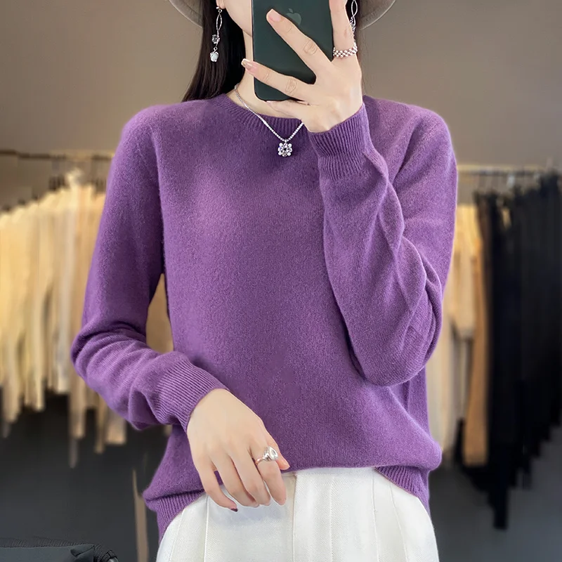 Women 100% Pure Merino Wool Knitted Sweater Autumn Winter Fashion O-Neck Pullover Seamless Jumper Tops Cashmere Warm Clothes