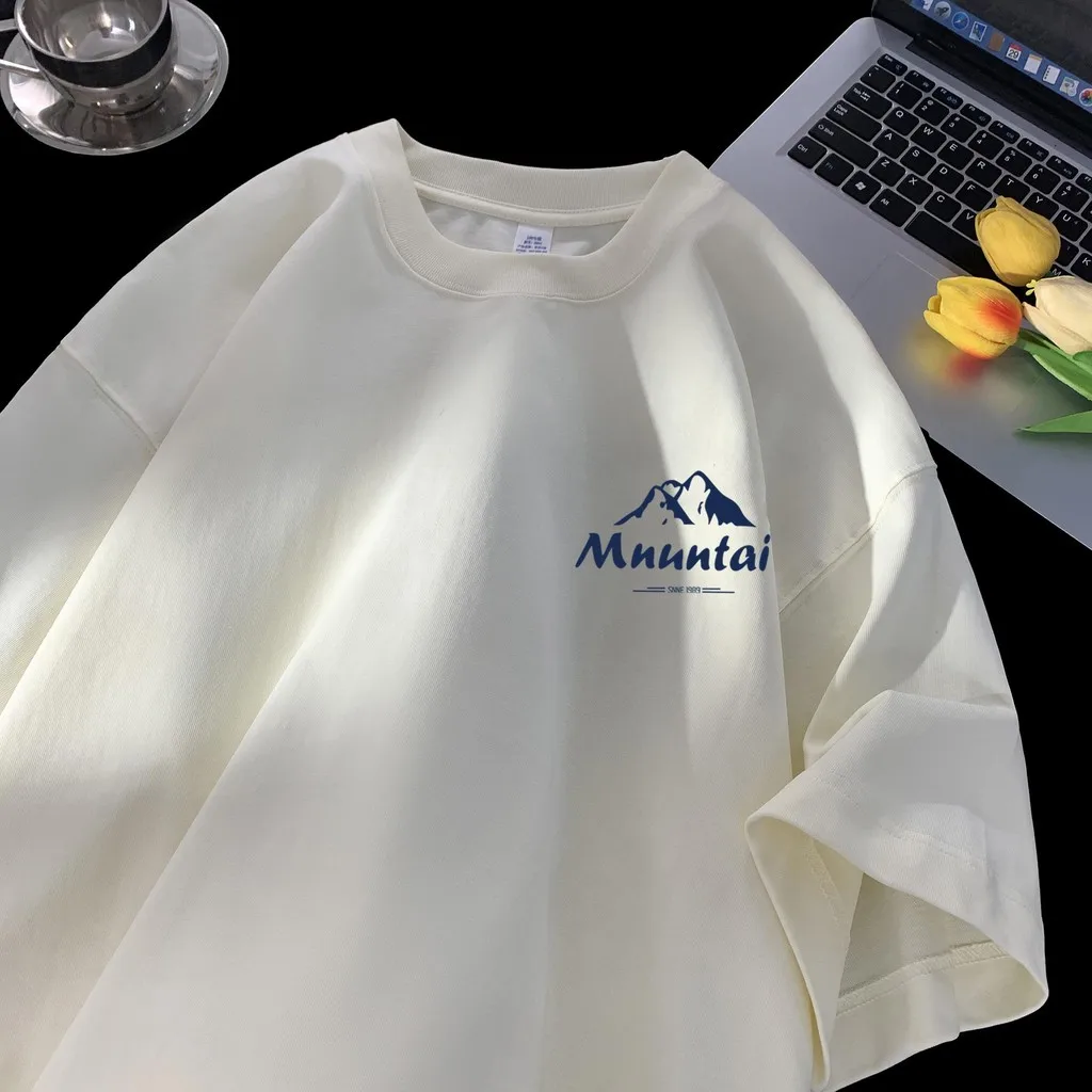 T-Shirts Pullover Oversize Tshirt Hong Kong Style Mountain Peak Letters Print T-shirts Oversized Half Sleeves Youth Tees image 5