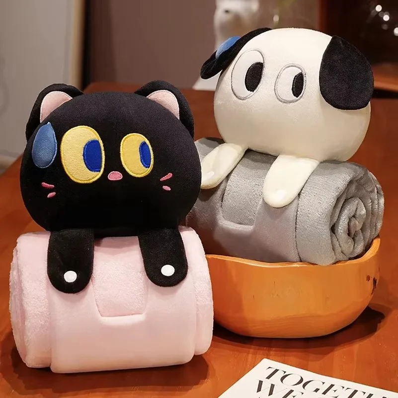 Cartoon throw pillow blanket dual-purpose two-in-one office nap folding shawl small blanket air conditioner car pillow