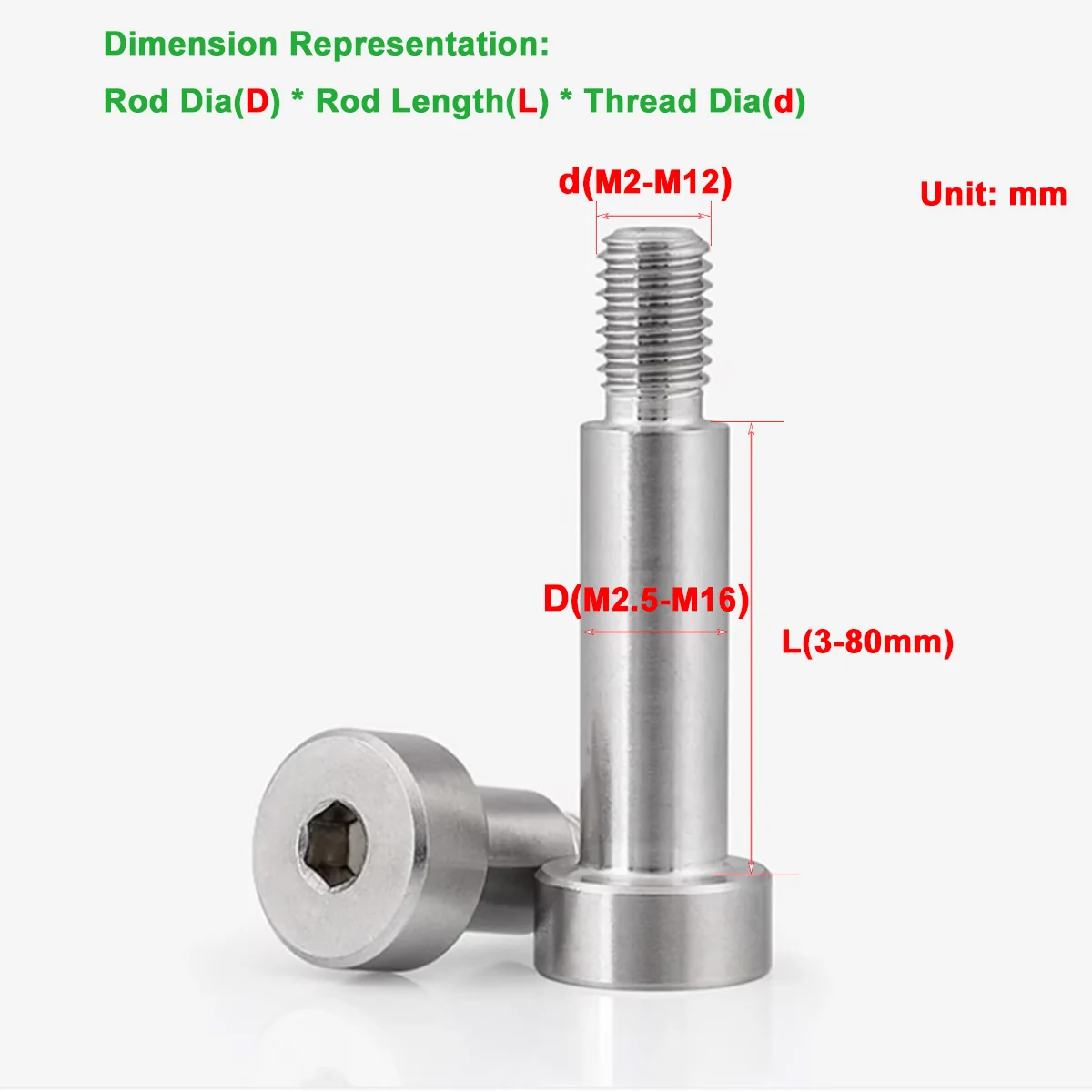 M8 M10 M12 M16 304 Stainless Steel Polished Rod Hexagonal Shaft Shoulder Equal Height Limit Step Bolt