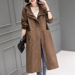 2024 Women Medium Long Styles Trench Coat Spring Autumn Female Hooded Windbreaker Jacket Ladies Large Size 4XL Lined Outerwear