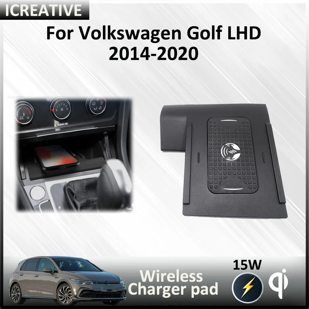 

15W Fast Phone Wireless Charger Car Qi Charging Pad for Volkswagen Golf LHD 2019-2020 Car Accessories Console Wireless Charger