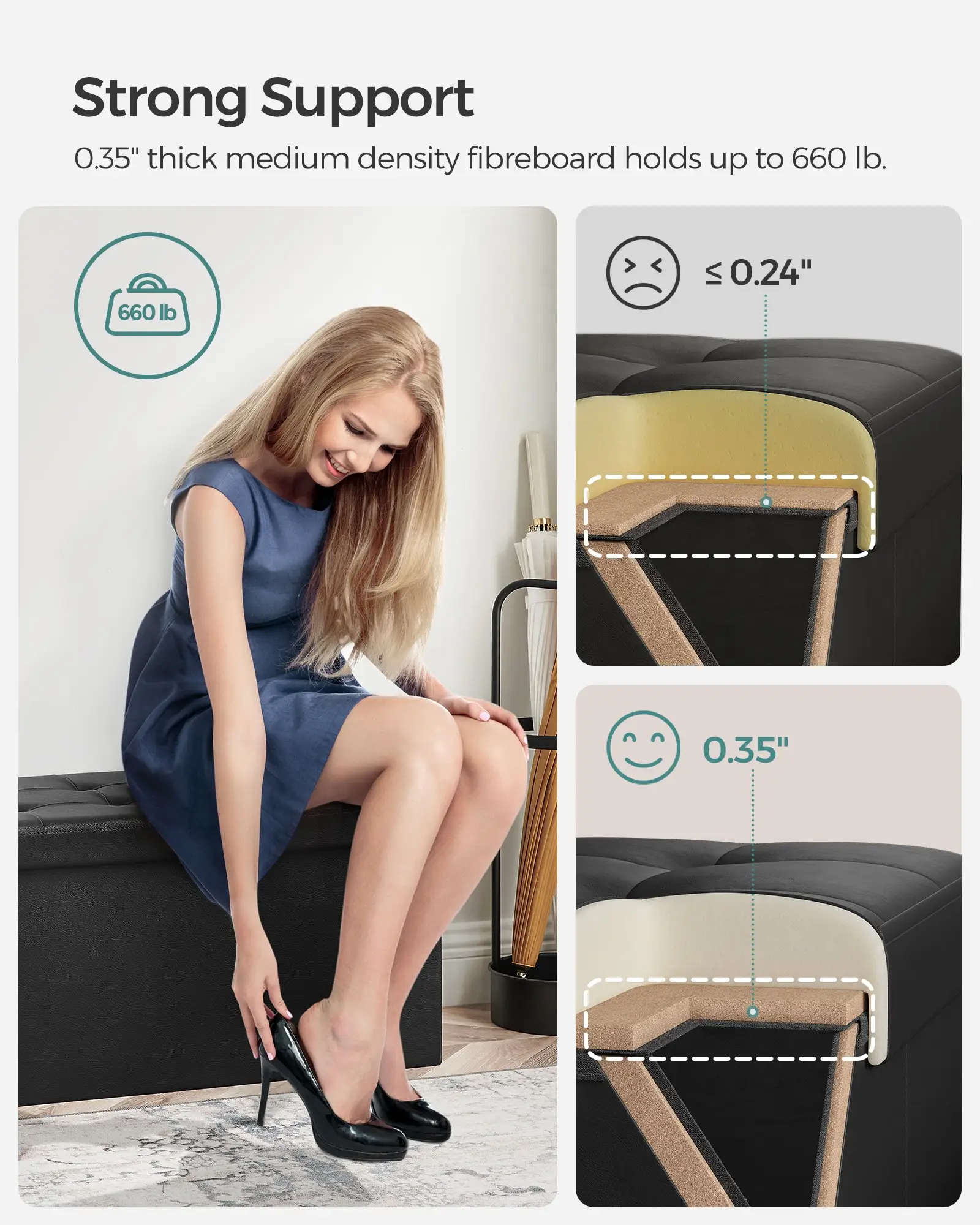 30 Inches Folding Storage Ottoman Bench With Flipping Lid, Storage Chest Footstool, Faux Leather Black, Brown, White, D