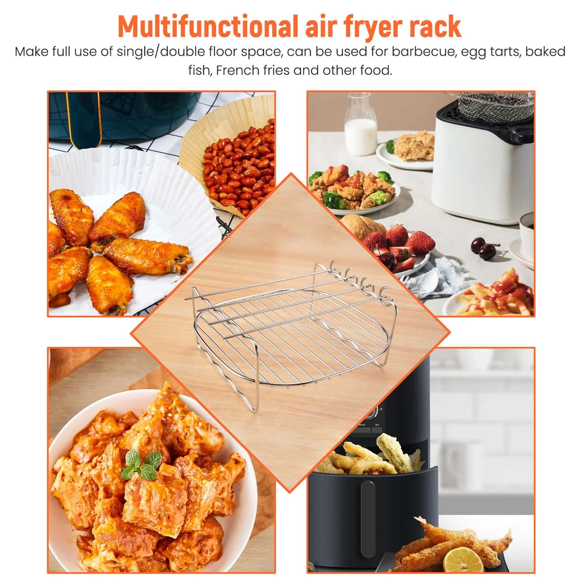Air Fryer Double Layer Rack, Multi-Purpose Air Fryer Rack, Metal Holder Air Fryer Accessories(7Inch,4Pins)
