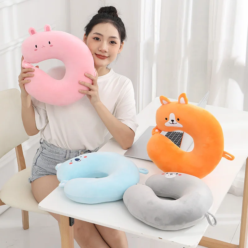 

2024 New Cute Cartoon Pet Ears Portable Pp Cotton Neck Pillow For Office Plane