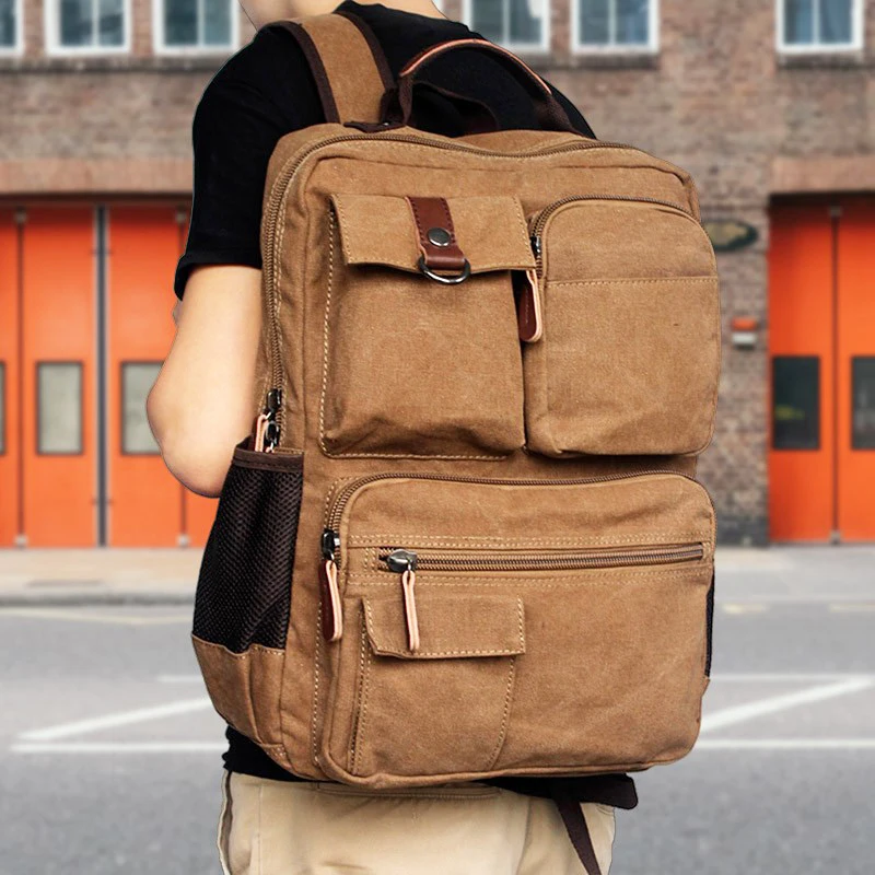 Mochila Retro de Lona para Hombre, Estilo Militar, para Viajes, Trabajo, Estudiantes, con Doble Asa para Ordenador y Libros