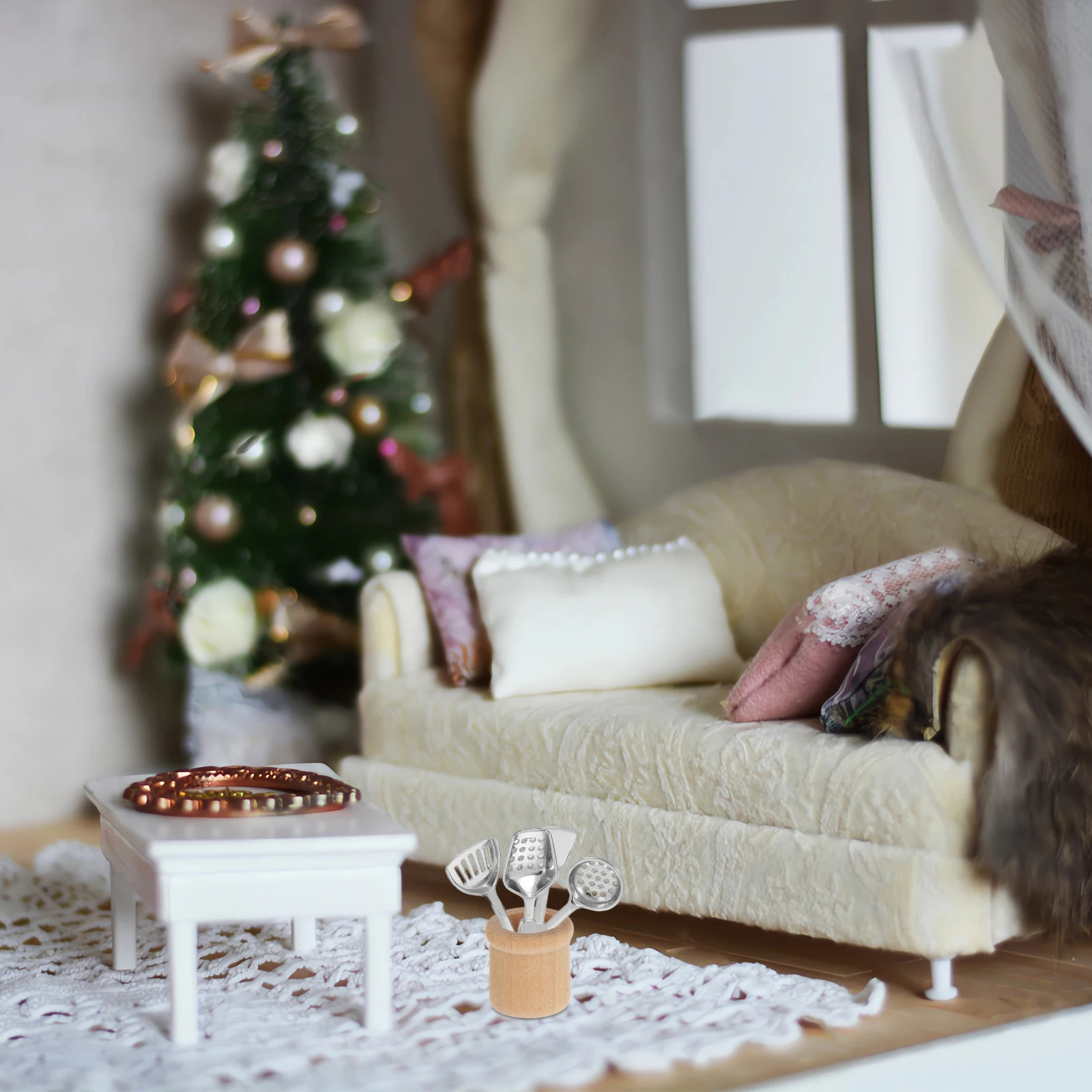 5 Stück Mini-Küchenmöbel im Maßstab 1:12, Puppenhaus-Küchenmodell, Holzzubehör, Kochgeschirr, Miniatur für kreative Zwecke