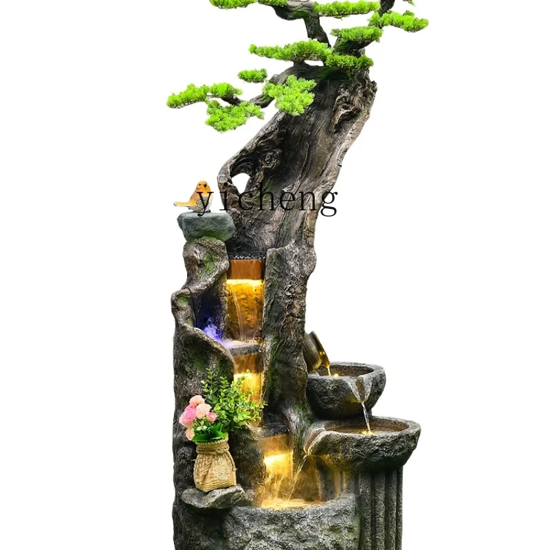 

ZF Root Carving Welcome Pine Water Fountain Lucky Decoration Atomization Humidifier Balcony Layout Decoration