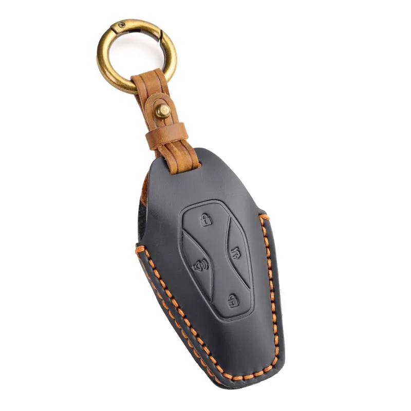 Genuine Leather Manual Key Cover Case Remote Car for Alpha S T ARCFOX Car Accessories Keychain Holder