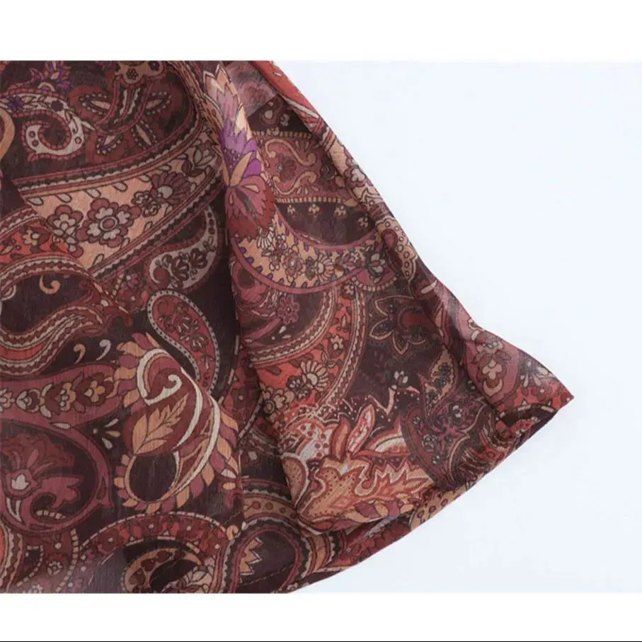 فستان بني على الطراز الفرنسي للنساء 2025 فستان جديد بطبعة زهور بقصة ضيقة بدون أكمام غير رسمي برقبة دائرية متعدد الطبقات وكشكشة #4