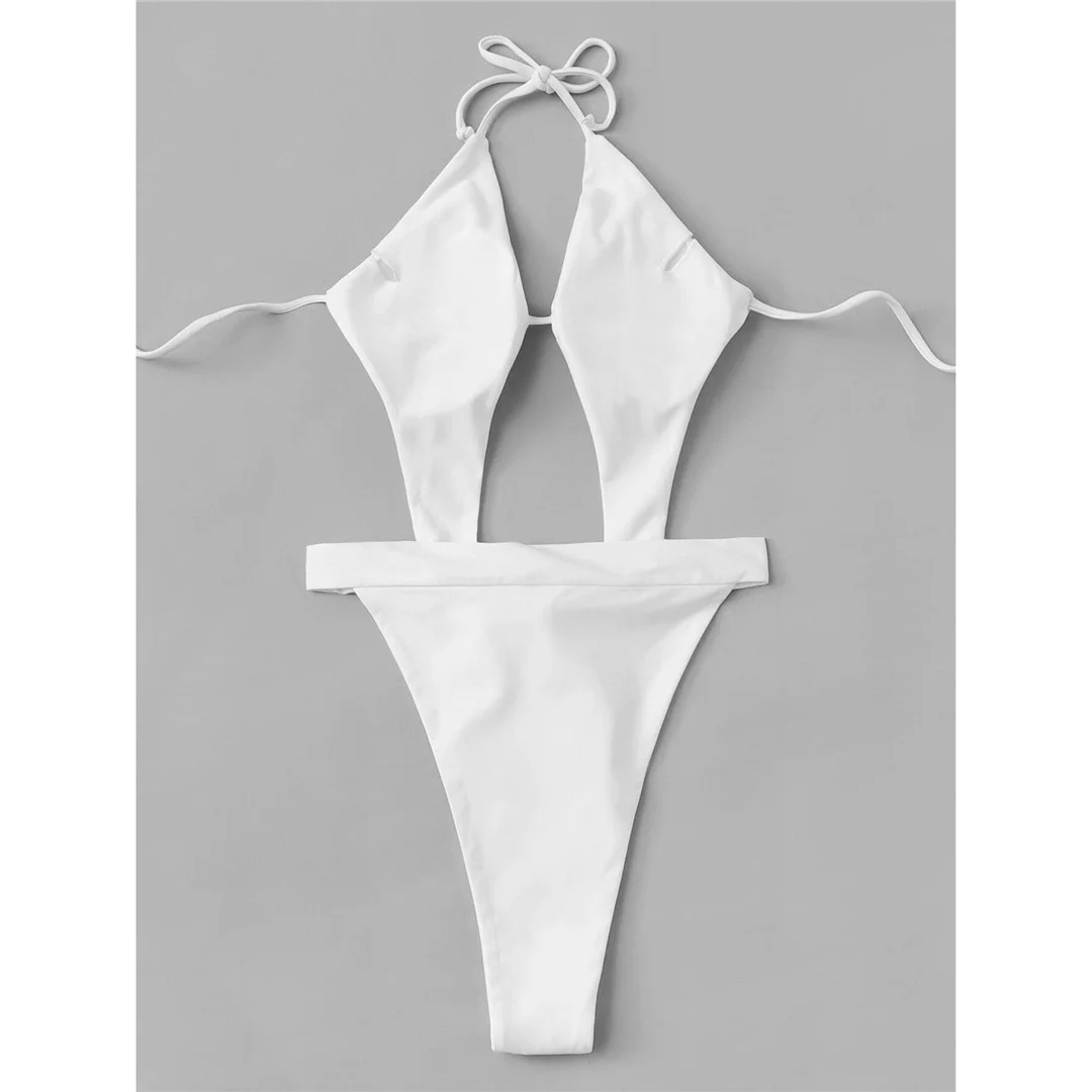 Sexy Cut-Out Neckholder Trikini mit hohem Beinausschnitt, einteiliger Badeanzug, Damen-Bademode, weiblicher Monokini, gepolsterter Badeanzug, Badebekleidung, Schwimmanzug V7968 – Detail 7