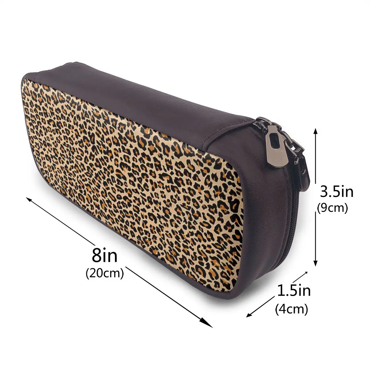 Leopard Spotty Print Face Mask Leather Pencil Case for Studen School Pen Box Pencil Bag Stationery Supplies Pen Holder Bag