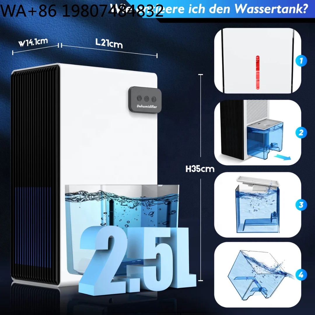 Desktop Damp Absorber With Extended Drain Pipe Intelligent Humidity Adjust Large Capacity Mildew Cleaner For  Small Room