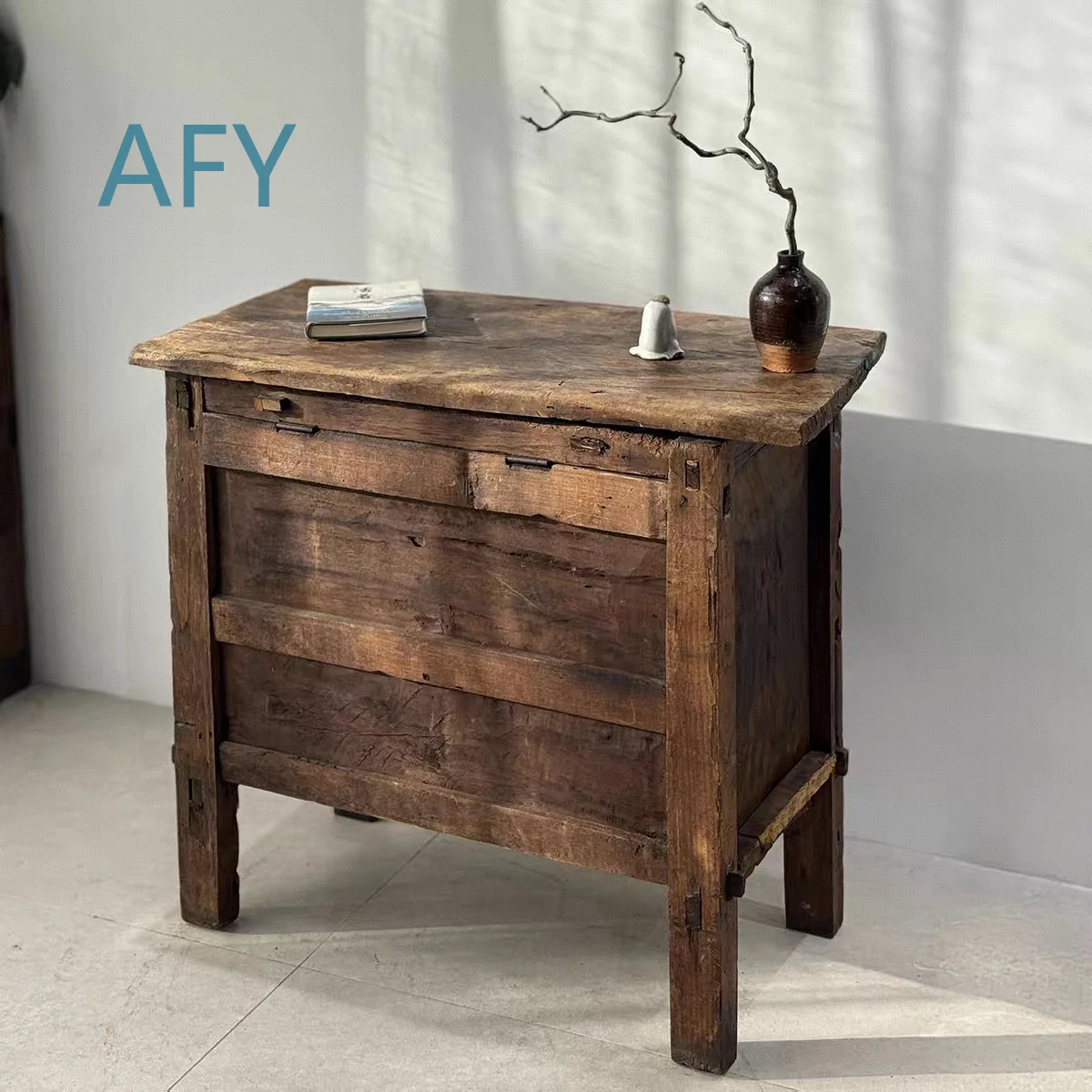 Wabi Sandy Wind Solid Wood Entry Cabinet for B & B Medieval Furniture Foyer Wall Cabinet for Old Elm Locker Entryway Storage