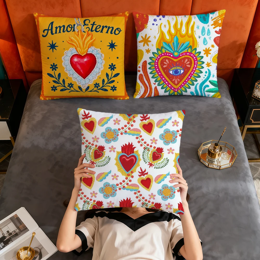 fashion art Mexican m-Milagro hearts soft pillowcase for Sofa Living Room Home Decor Protective Covers party hogar cushion cover