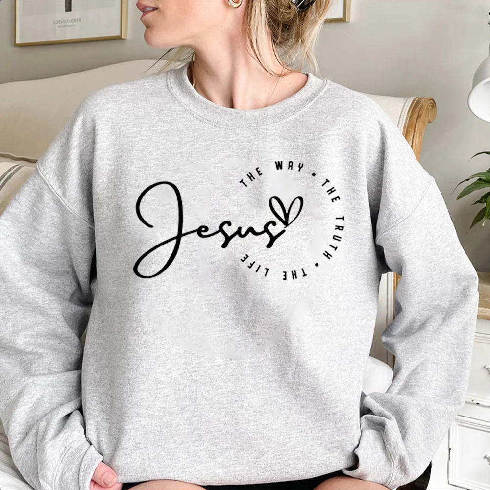 Felpa religiosa vintage Gesù Pullover girocollo Camicia cristiana retrò Maglione versetto della Bibbia Felpe unisex a maniche lunghe