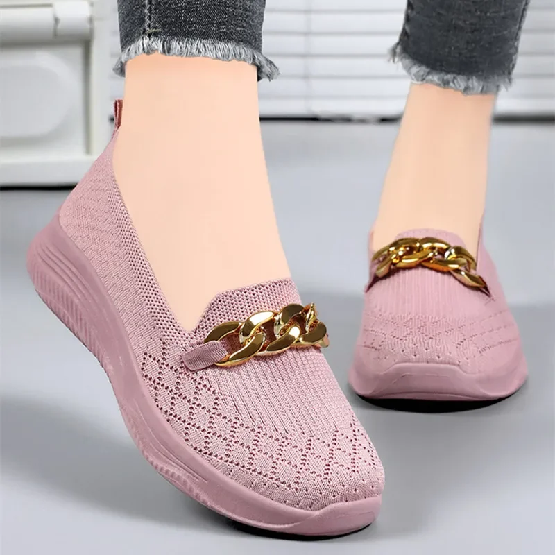 

Women Casual Shoes Fashion Breathable Sneakers Women Metal Chain Flats Slip on Soft Walking Shoes Loafers Woman Zapatillas Mujer