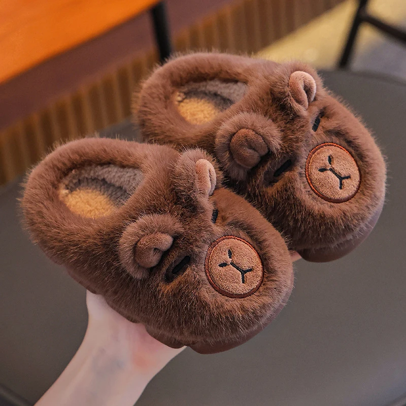 Capybara Cartoon Flauschige Hausschuhe Kinder Indoor Weichen Boden Mutter-Kind Baumwolle Hausschuhe Anti Slip Winter Warme Plüsch Rutschen 45 – Detail 9