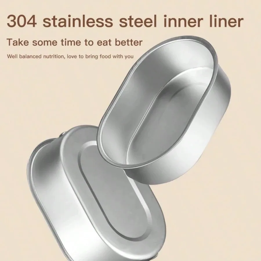 Portable Lunch Box 2 Layers Leak-proof Sealing Liner Food Heater Warmer Automatic Power Off 1L Rice Cooker for Office Dormitory