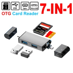Type C TF SD Card Reader Type C to USB OTG Adapter 7 in 1 USB3.0 2.0 TF Card Reader Aluminum Alloy USB Flash Drive for PC Laptop