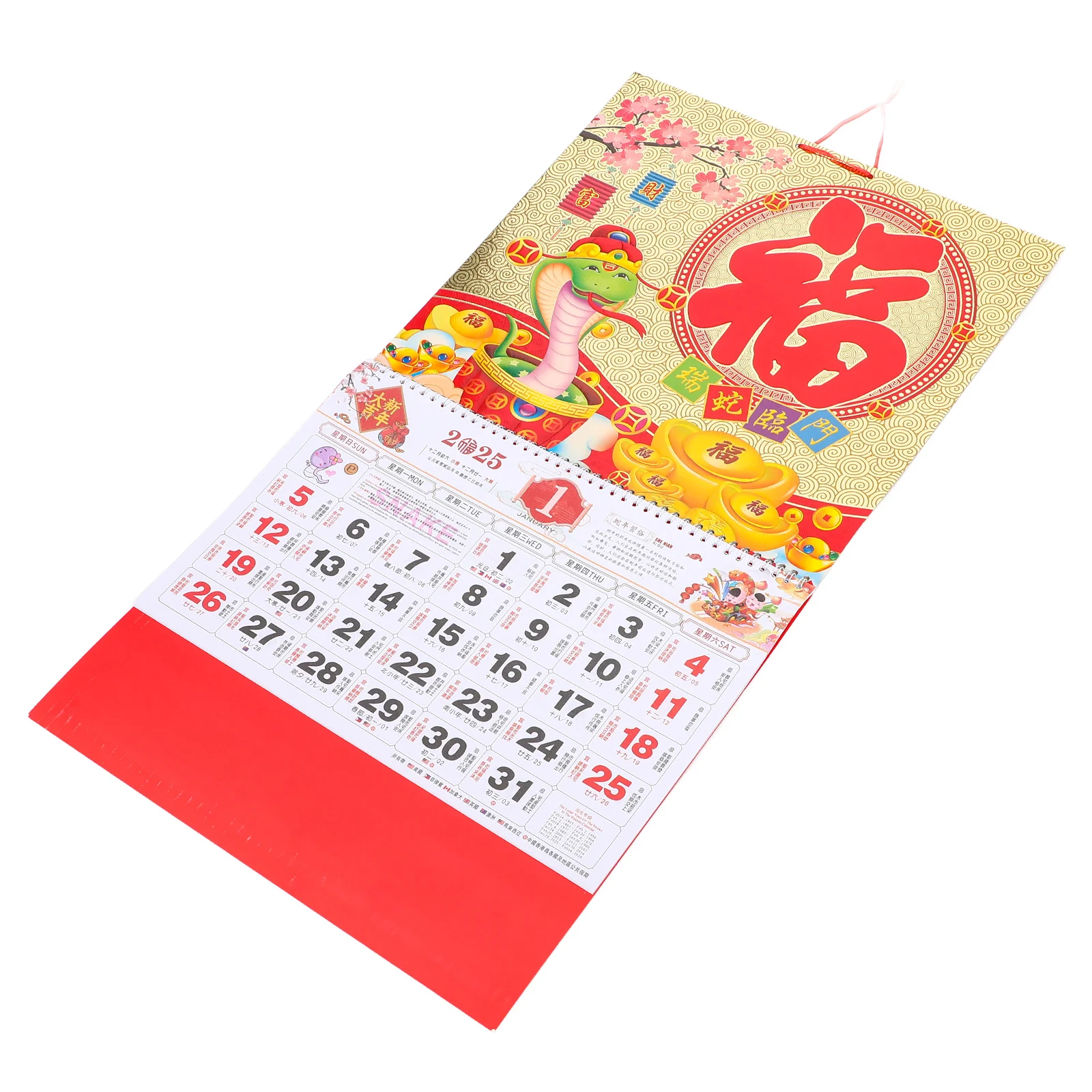 

Chinese Zodiac Snake Year 2025 Hanging Calendar Elegant Wall Decor with Rope for Home Office Daily Planning Gift Idea