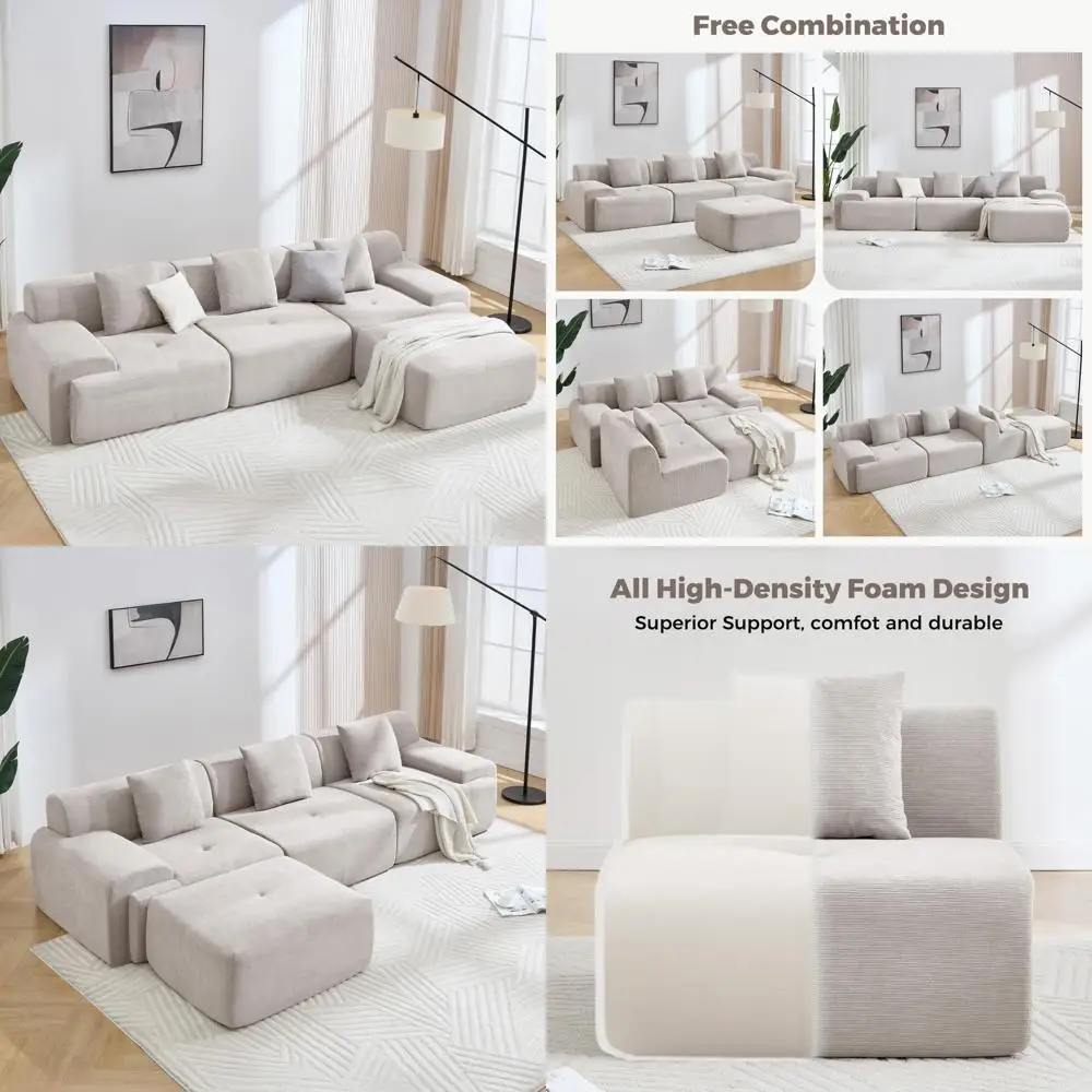 

Большой 3-местный секционный диван L-образной формы, современная вельветовая обивка, диван-облако для комфорта гостиной