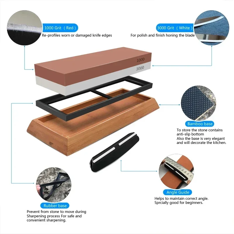 Sharpening Stone Knife Professional Sharpener Whetstone Dual Side Set Grinding Shapner Water Wetstone Kitchen Accessories Tool
