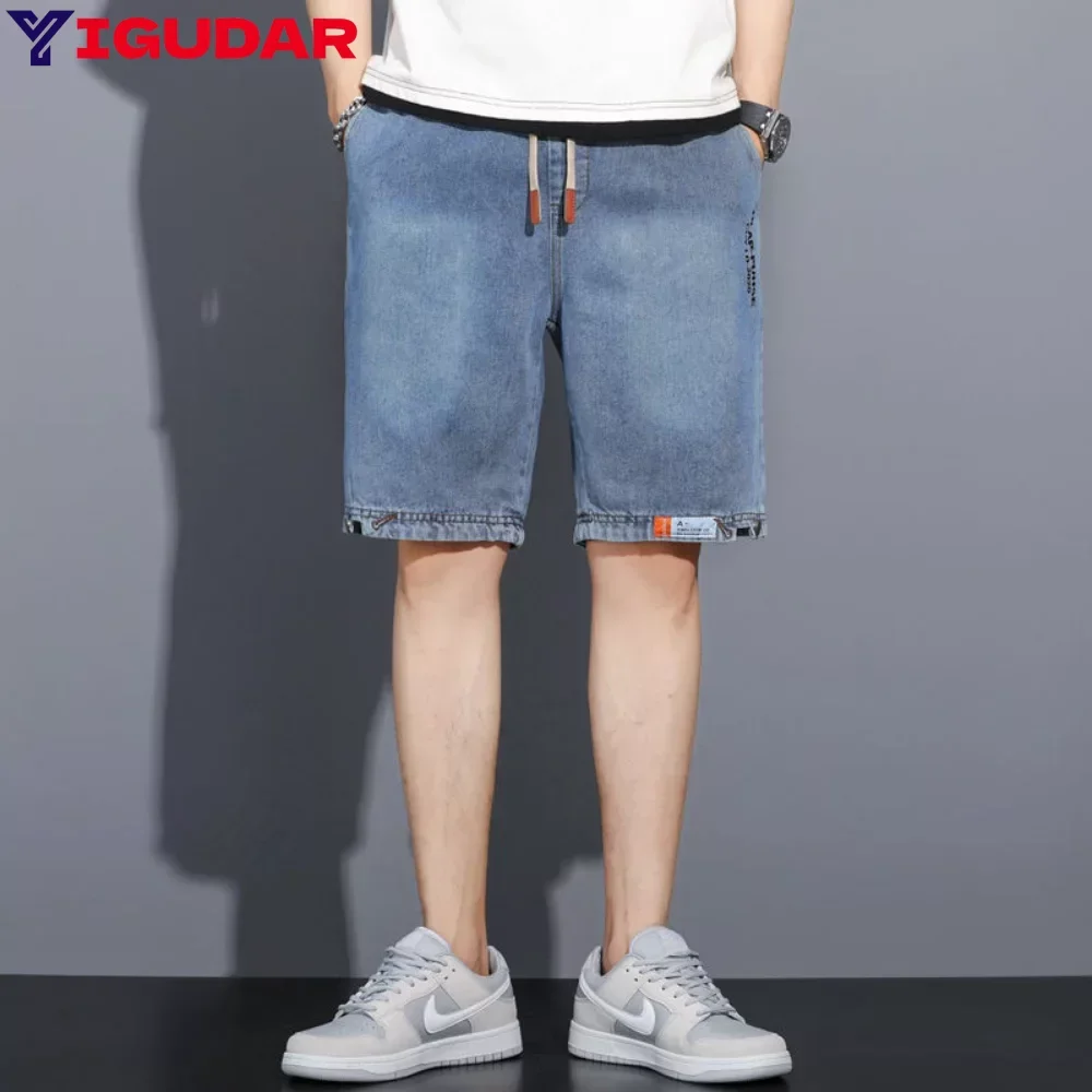 New Summer Men jeans Denim Shorts Drawstring Loose y2k Fashion Pocket Streetwear Hip Hop Male Jeans Short Sweatpants baggy