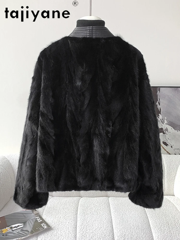 TAJIYANE 100% Natural Mink Fur Jacket Woman Chic V-neck Real Fur Coat High Quality 2025 Winter Coats Women Clothing шуба женская