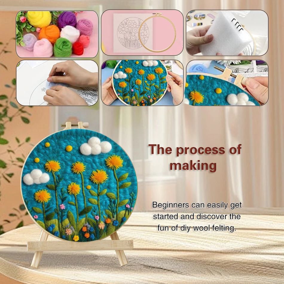 GATYZTORY DIY Wool Felting Painting With Embroidery Funny Landscape Handmade Landscap Picture Kit Mom Gift For Home Decor