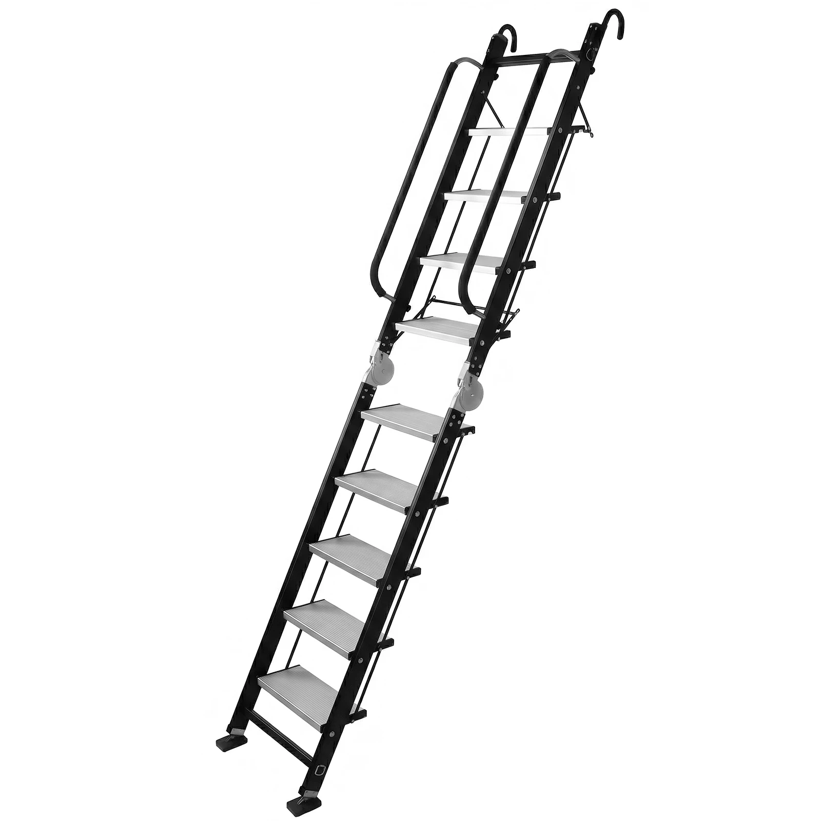 Escalera de 8 Peldaños con Pedal Antideslizante, Taburete Plegable con Capacidad de 330 Libras y Práctico Pasamanos para Uso Multiusos en el Hogar y la Cocina