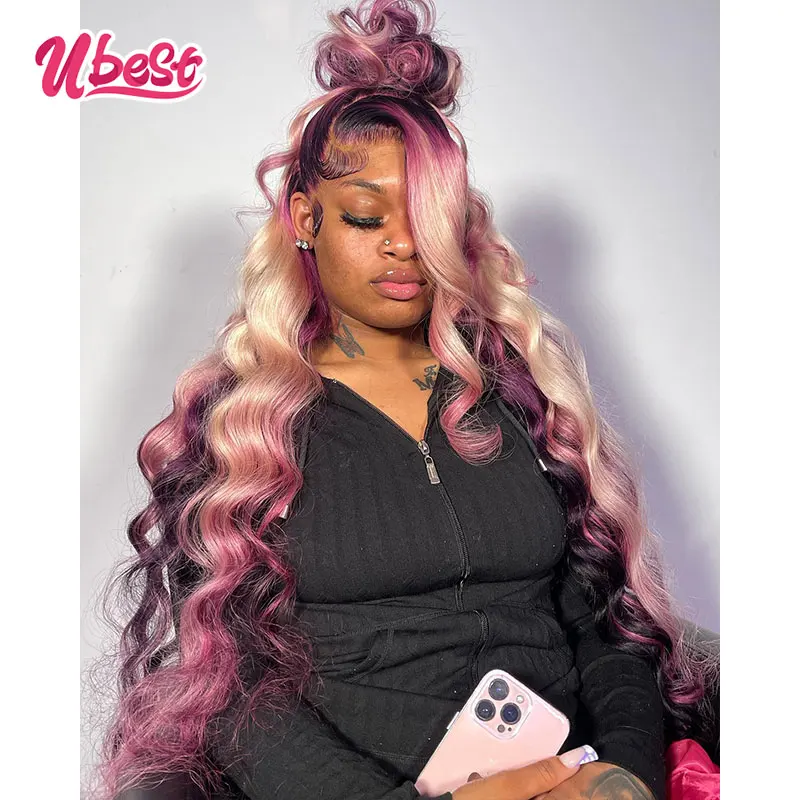 13x6 Ombre Purple 613 Color Body Wave Lace Front Human Hair Wigs 200% Brazilian Body Wave Transparen Lace Frontal Wigs For Women