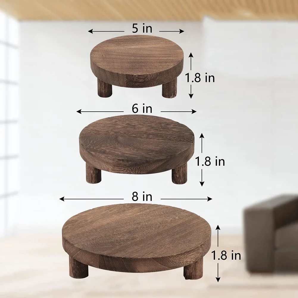 3Pcs Natural Round Wood Plant Stand Riser Tray For Flower Pot Display Outdoor Garden Decor Home Patio Shelf Base Accessories