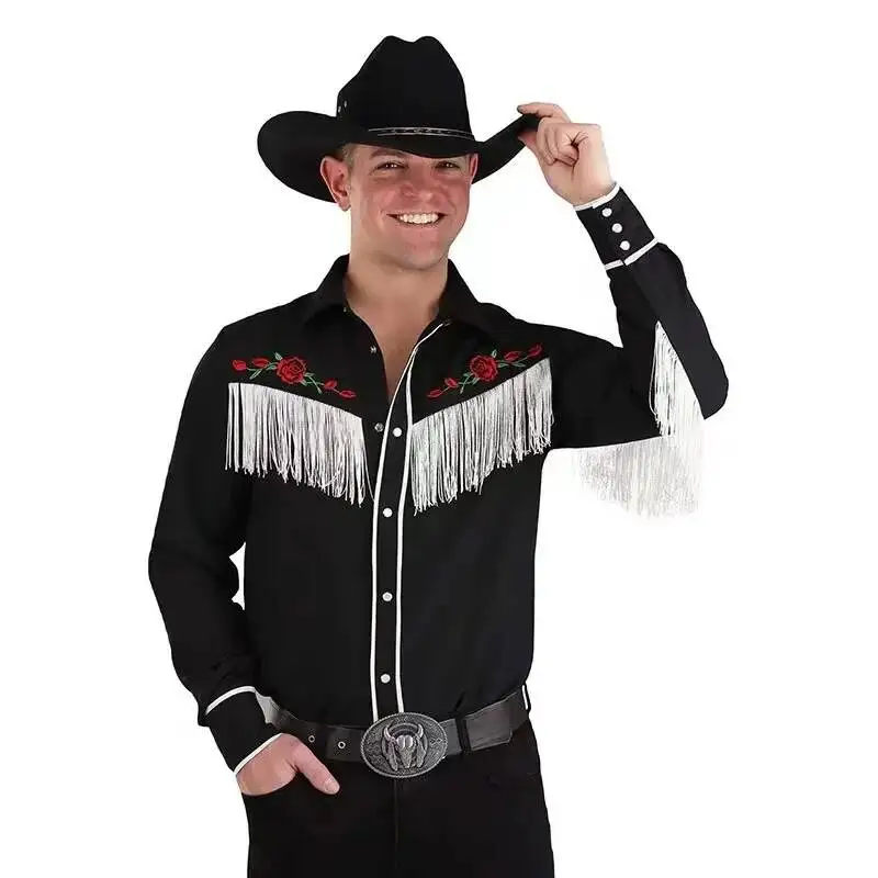 Performance Stage Halloween Performs Carnival Adult Male American Western Cowboy Shirt Top Cosplays Costume