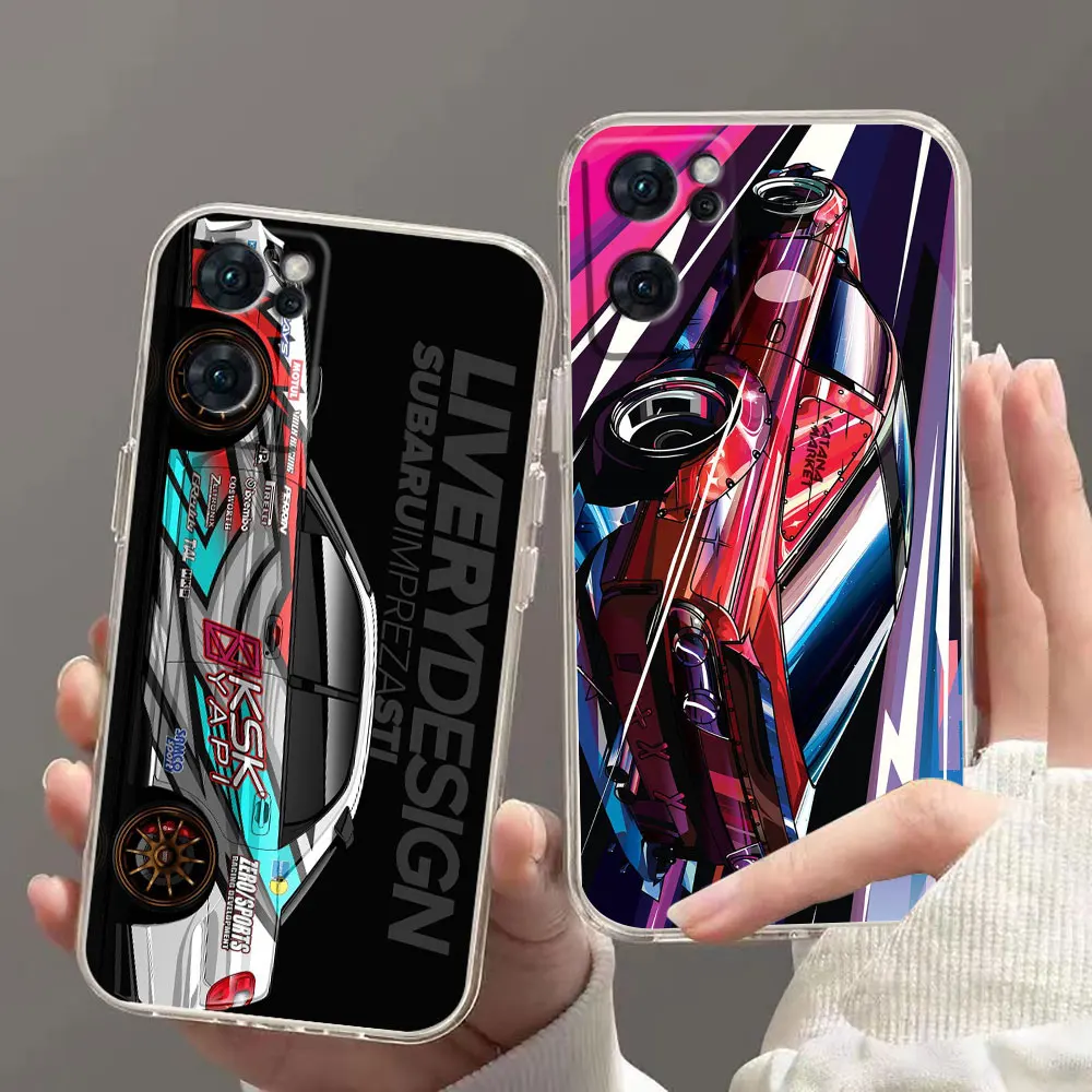 Transparent Clear Phone Case For OPPO RENO 9 8 7 6Z 6 5 4 2Z SE PRO PLUS 4G 5G Case Funda Coque Shell Tokyo Sports Car JDM Drift