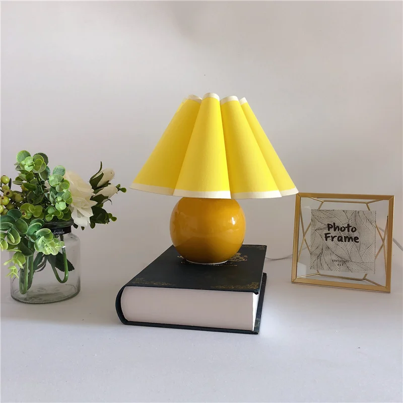 Ceramic Modern Table Lamps with 3 Way Dimmable Bulb Bedside Lamps with Handmade White Pleated Shade for Bedroom, Living Room