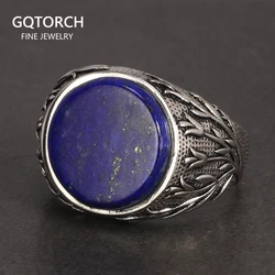 Genuine Solid 925 Sterling Silver Rings With Natural Lapis Lazuli Tree Branches Engraved Turkish Finger Rings Man Ring