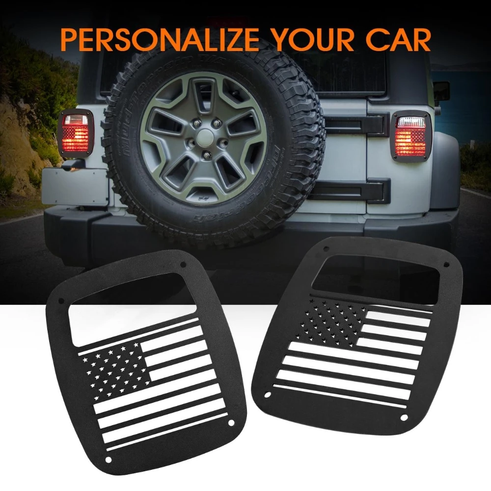 For Jeep Wrangler TJ YJ 1987-2006 Tail Lght Cover Frame Rear Lamp Hood Aluminum Protector Guard Shell U.S. Flag Shape Hollow Out