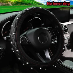 1 PU leather embroidered stereo diamond-encrusted Blingbling car steering wheel cover for 14.5-15 inch automotive supplies