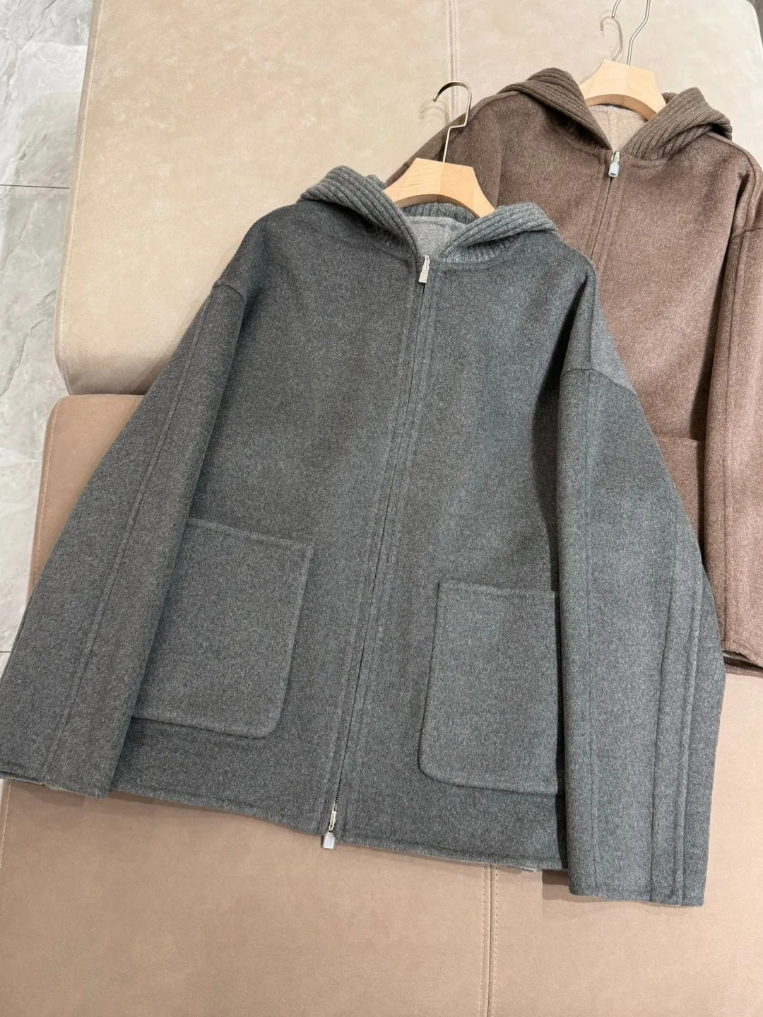 ( High-value customized products do not support Returns ）Hooded 100% Cashmere Coat Reversible