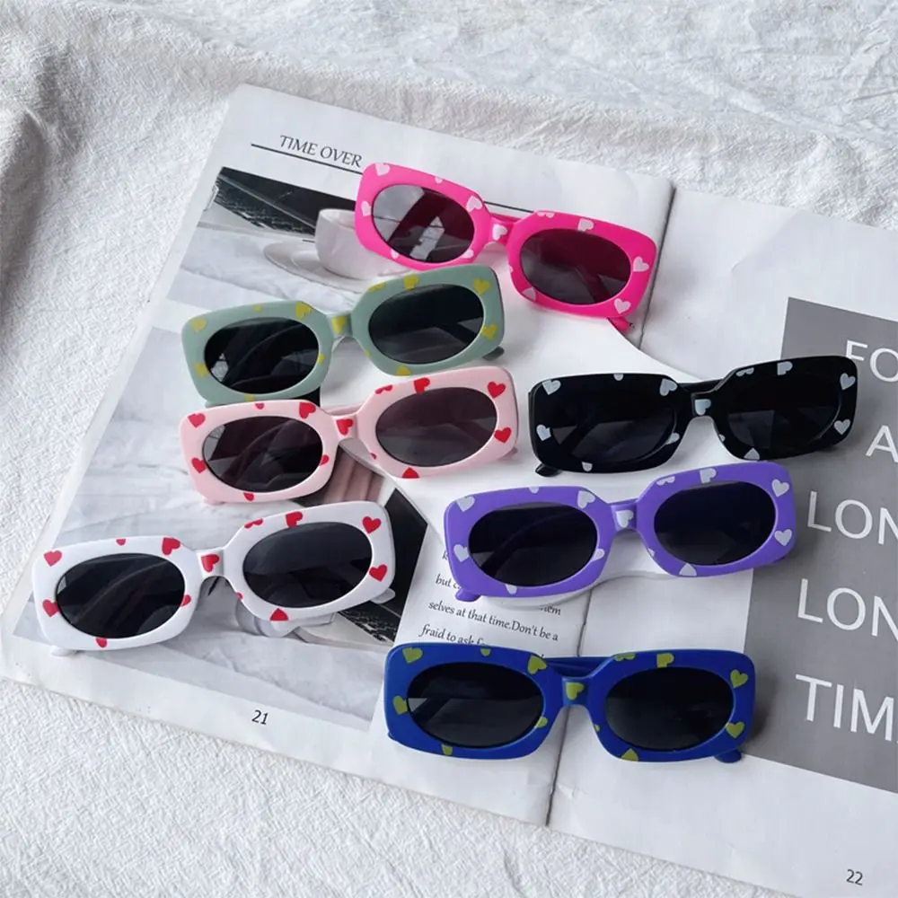 نظارات شمسية عتيقة مطبوعة على شكل قلب للأطفال ، نظارات شمسية مستطيلة للفتيات والفتيان ، ظلال حماية من الشمس ، من 2 إلى 8 سنوات #1