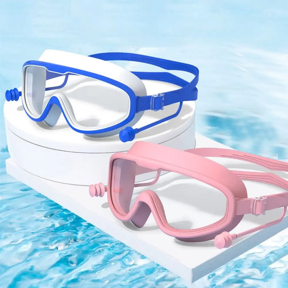 

with Earplugs Kids Swimming Goggles Big Frame Waterproof Anti-fog Swim Eyewear Unisex Wide View Children's Goggles